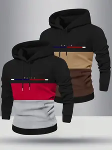 2 Pack Spring & Autumn New Men's Long Sleeve Three-Panel Hoodie with Kangaroo Pocket Colorful Ribbon Letter Print Casual Oversized Sports Fitness Running Travel Outdoor Camping Men's Top Shirt