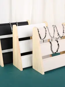 1pc Solid Wood Three-Tier Necklace Display Stand, Jewelry Rack for Necklaces and Bracelets, Counter Showcase Organizer