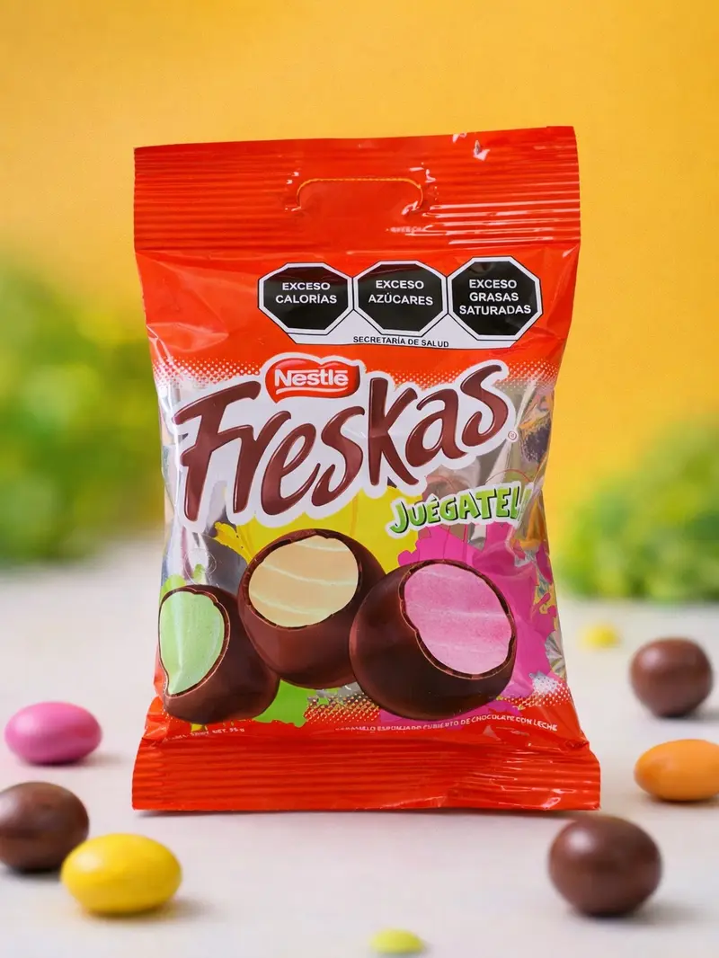 FRESKAS NESTLE - CARAMELO ESPONJADO CUBIERTOS DE CHOCOLATE CON LECHE - 35 GRAMS PER BAG - PRODUCT OF MEXICO