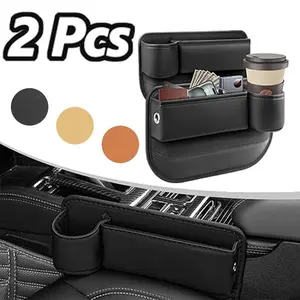 2-Pack Car Seat Gap Organizer - Adjustable Leather Storage with Cup Holder for Phones/Keys/Cards, Universal Fit for Sedans, SUVs & Trucks Car Armrest Box