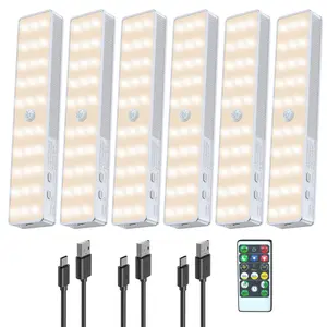 6 Pcs Wireless Magnetic Under Cabinet Lighting ,USB Rechargeable,Smart Motion Sensor Closet Light with RemoteControl, Night Safe Light for Wardrobe Kitchen Tool Room