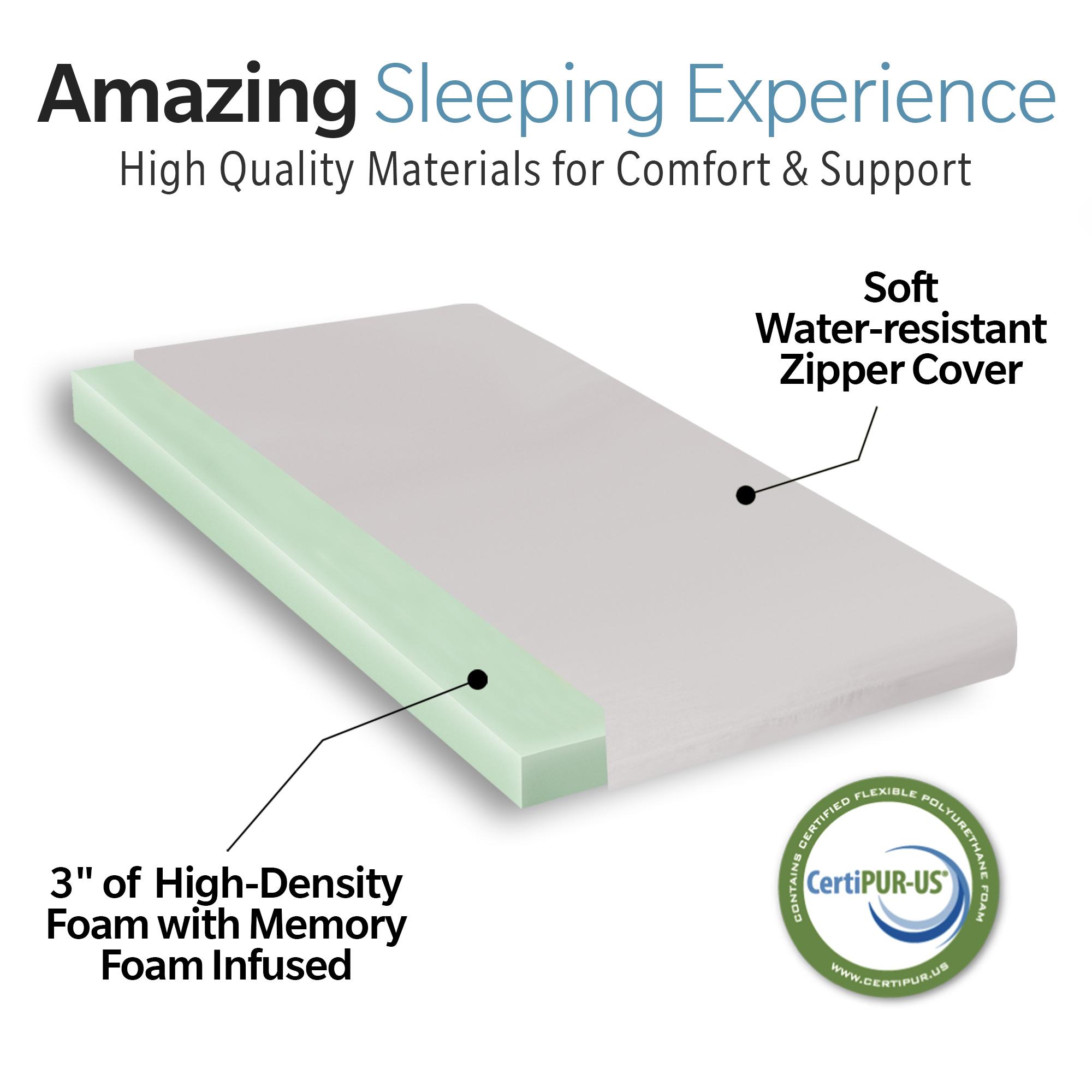 SAVEYOUR Thick 3" Memory Foam Camping Mattress Portable Waterproof CertiPUR-US Certified for RV Bunk Beds Guest Beds & Dorm Rooms