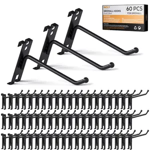 INCLY 4 Inch Gridwall Hooks, 60 Pack Heavy Duty Black Display Hooks for Grid Wall Panels, Gridwall Accessory for Storage Display Clothes in Retail Shop Garage
