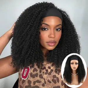 14 Inch Curly Headband Wig Synthetic Hair 180% Density Wigs for Black Women None Lace Front Curly Wave Wig Wear and Go Glueless Wig