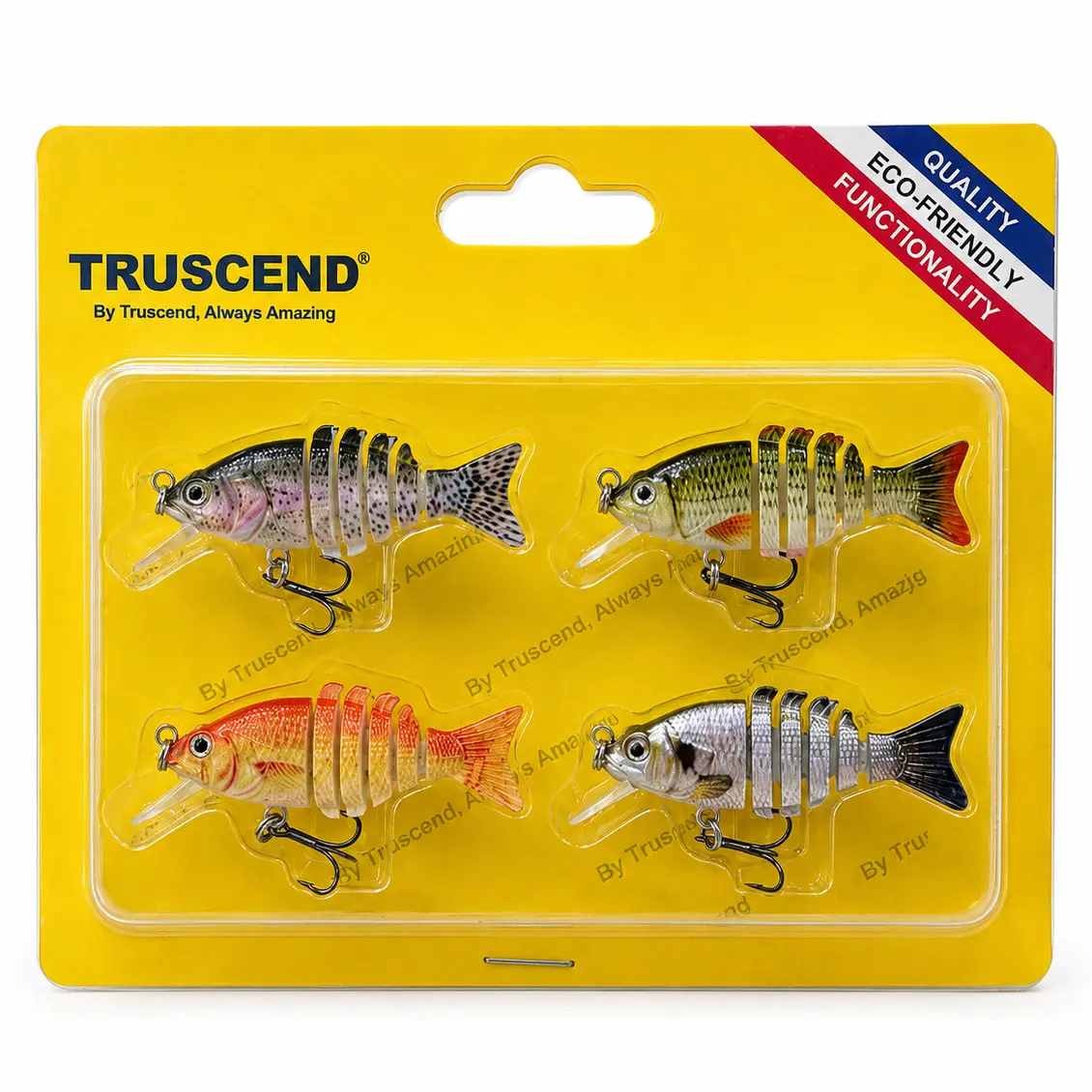 TRUSCEND Easy Catch SwimMax Artificial Fishing Lures - 6-Segment ABS Material, BKK Ultra Sharp Treble Hooks, 3D Realistic Eyes, 1/16oz, Anti-Rust, Built-In Rattle, Pearl Powder Coating for Bass, Trout, Snook, Salmon, Simulation Fishing Lure