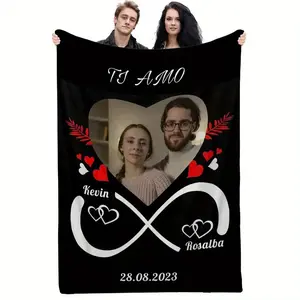 Custom Anniversary Photo Blanket - Soft Flannel, Personalized Couple Gift with Lover and Infinity Design - Suitable for Bedding, Sofa, Travel - Perfect Valentine's Day Memory Keepsake for Dad, Mom, Grandparents, Personalized Blanket