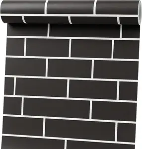 Black Brick Peel and Stick Wallpaper Faux Subway Tile Pattern Contact Paper Removable Self Adhesive Vinyl for Living Room Kitchen Industrial Decor