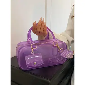 Fashionable Transparent Handbag, Hand Shoulder Bag, Casual Versatile Jelly Bag with Adjustable Strap, Trendy High-quality Daily Commuting Bag, Girl Fashionable Shopping Bag