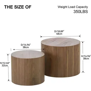 Nesting Coffee Table Set of 2, Modern Round Coffee Table with Non-Slip Feet, Walnut Wooden Circle Accent Tables for Small Spaces Living Room Bedroom Balcony Office Drum Side Table (Walnut)