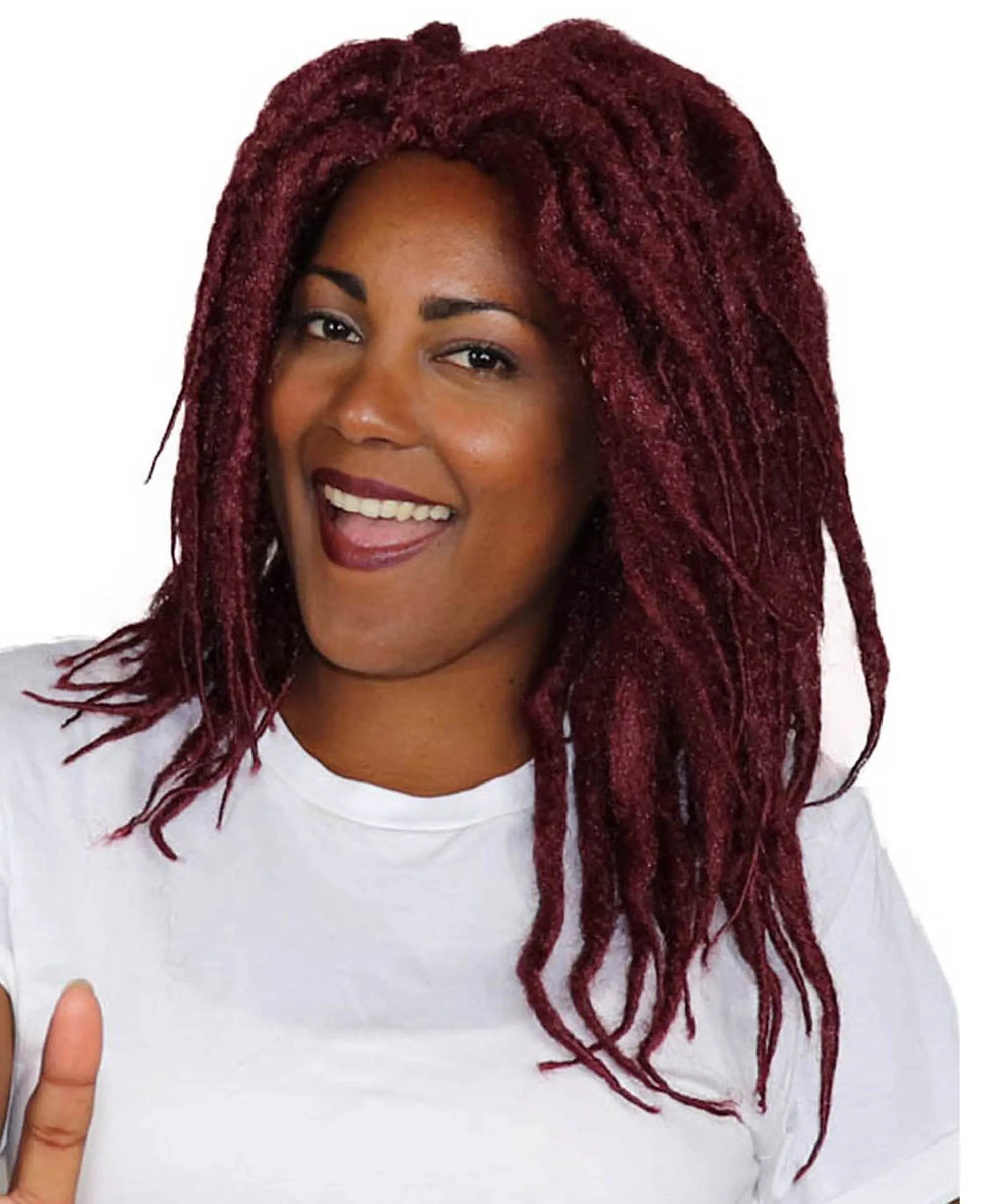 HPO  Adult Women's Long Burgundy Dreadlocks Wig - Breathable Capless Cap Design - Flame-Retardant Synthetic Fiber Wig