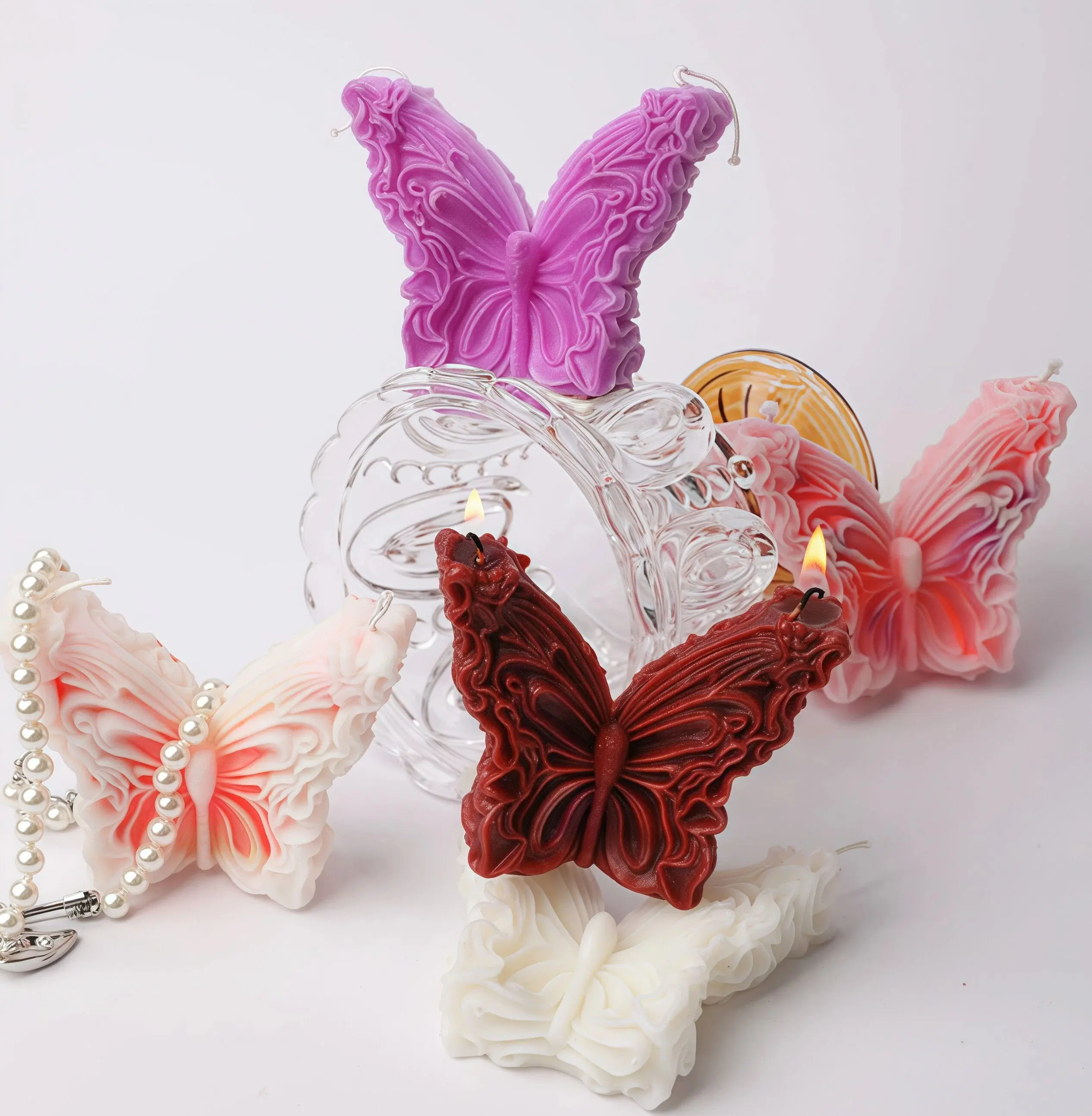 Wildry Multicolor Glowing Butterfly Aromatherapy Candle - 107.6°F Low-Temp Safe Wax, Luxury Look Aesthetic Nightglow Desktop Decor, Daily Sleep Aid, Romantic Vibe Massage Aid Room Decor