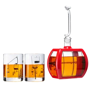 Ski Mountain Gondola Decanter & Glasses for Wine & Whiskey - 34oz - Two 10oz Snow Mountains Chairlift Glassware - Ski Home Decor - Skiier & Snowboarder Gifts, Vintage, Winter Skiers Decorations Gift