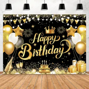 5x3ft Happy Birthday Backdrop Banner - Black  Glitter Balloon Theme Photography Background for Party Decorations,  Wall Decor for Men Women
