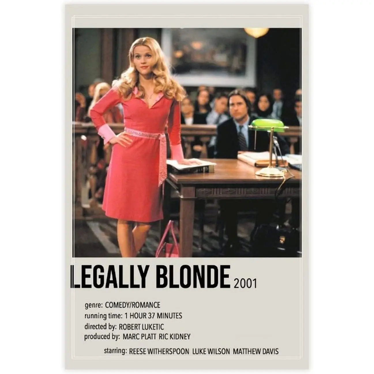 Classic Movie Legally Blonde Vintage Canvas Print Poster - Unframed 16x24in (40x60cm) Artistic Home Wall Decoration for Bedroom, Office