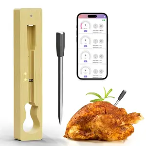Smart Bluetooth Bamboo Wireless Meat Digital Thermometer for Grill, Oven, Air Fryer, Kitchen, BBQ, Perfect for Steak Chicken Turkey and More Delicious Recipes, Digital Cooking Thermometer with Apps Utensils