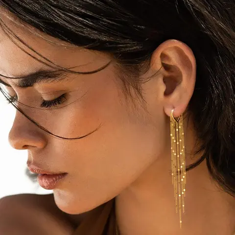 Tewiky 14K Gold Plated Long Tassel Earrings for Women,Chain Tassel Threader Earrings Trend Dangling,Trendy Hypoallergenic Bride Party Prom Jewelry and Women Gifts For Mother's Day gifts summerwins-LB