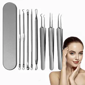 8PCS Blackhead Remover Kit for Face Pimple Popper Tool Set Acne Whitehead Blemish Removal Professional Stainless Steel Clean Tools Clear Facial Care