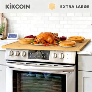 [Game-changer]4-in-1Stove Oven Top Cover Kikcoin Extra Large Bamboo Cutting Board Pro,Note Charcuterie Board,Pastry,Chopping Block,Handle,Juice Groove,turkey,Kitchen4XL:30"*20",Cook Knives Friendly Kitchenware ThanksgivingDay dinner,party Cheese Food,gift