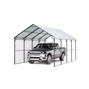 summervibes 12x20 ft Galvanized Steel Frame Metal Carport, Heavy-Duty Outdoor Shade with Removable Walls, Multi-Use Shelter for Pickup, Boat, 12X20 Ft Size