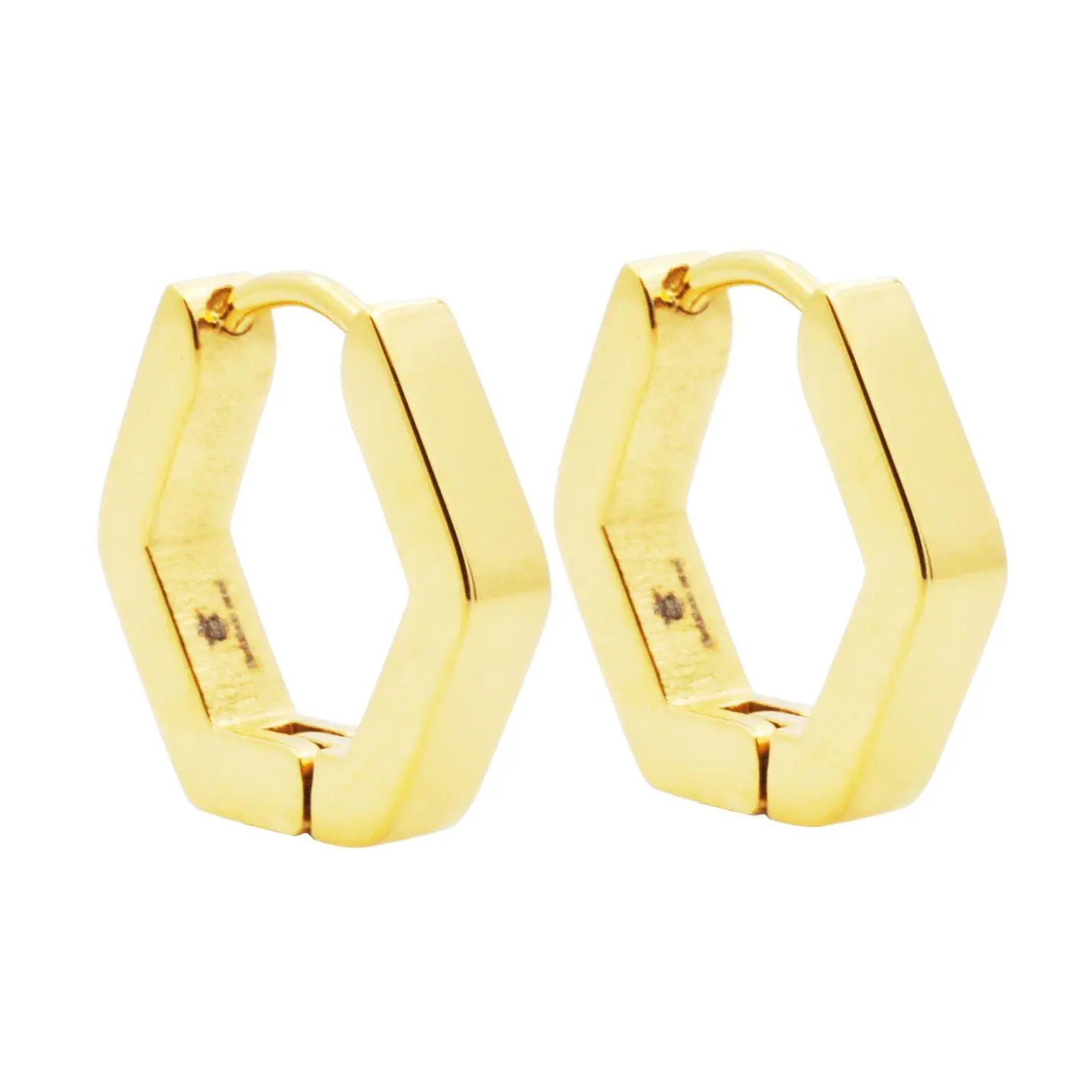 Men's Gold Stainless Steel Hexagon Hoop Earrings