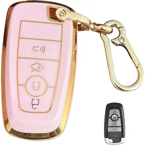 Keyless Entry Remote for Ford Key Fob Cover Protective Shell Fits for Ford Edge Escape Expedition Explorer Fusion Mustang Ranger F-150 F-250 (4-Button-A-Pink)