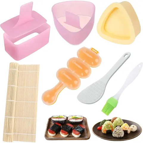 7 Pcs Onigiri Mold Set,Rice Mold Musubi Maker Kit,Non Stick Spam Musubi Maker Press Rice Ball Mold Shake Sushi Maker Tool for Bento Lunch and Home,Christmas Party Gifts,Hand Tools Kits