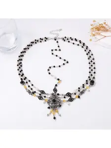 Exotic ethnic style two-way wearing accessories alloy bead tassel pendant forehead ornament head chain western region style necklace