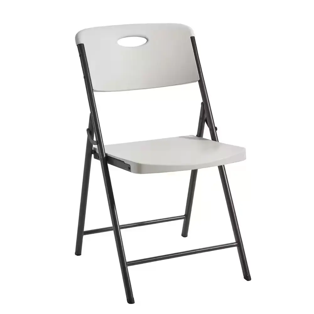 Indoor Outdoor Folding Chair Metal Frame HDPE Resin Seat Almond Color