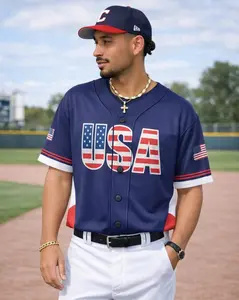 Custom USA Baseball Jersey, Navy American Flag Fan Gear #Baseballjersey