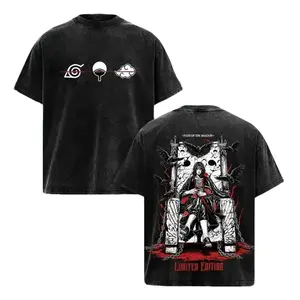 Vintage Washed Itachi Uchiha Oversized T-Shirt Heavyweight Anime Streetwear Graphic Tee Double Sided Print Akatsuki Manga Shirt for Men and Women Limited Edition Crow Throne Retro Acid Wash Cotton Trendy Everyday Casual Wear Y2K TikTok Fashion Gift OOTD