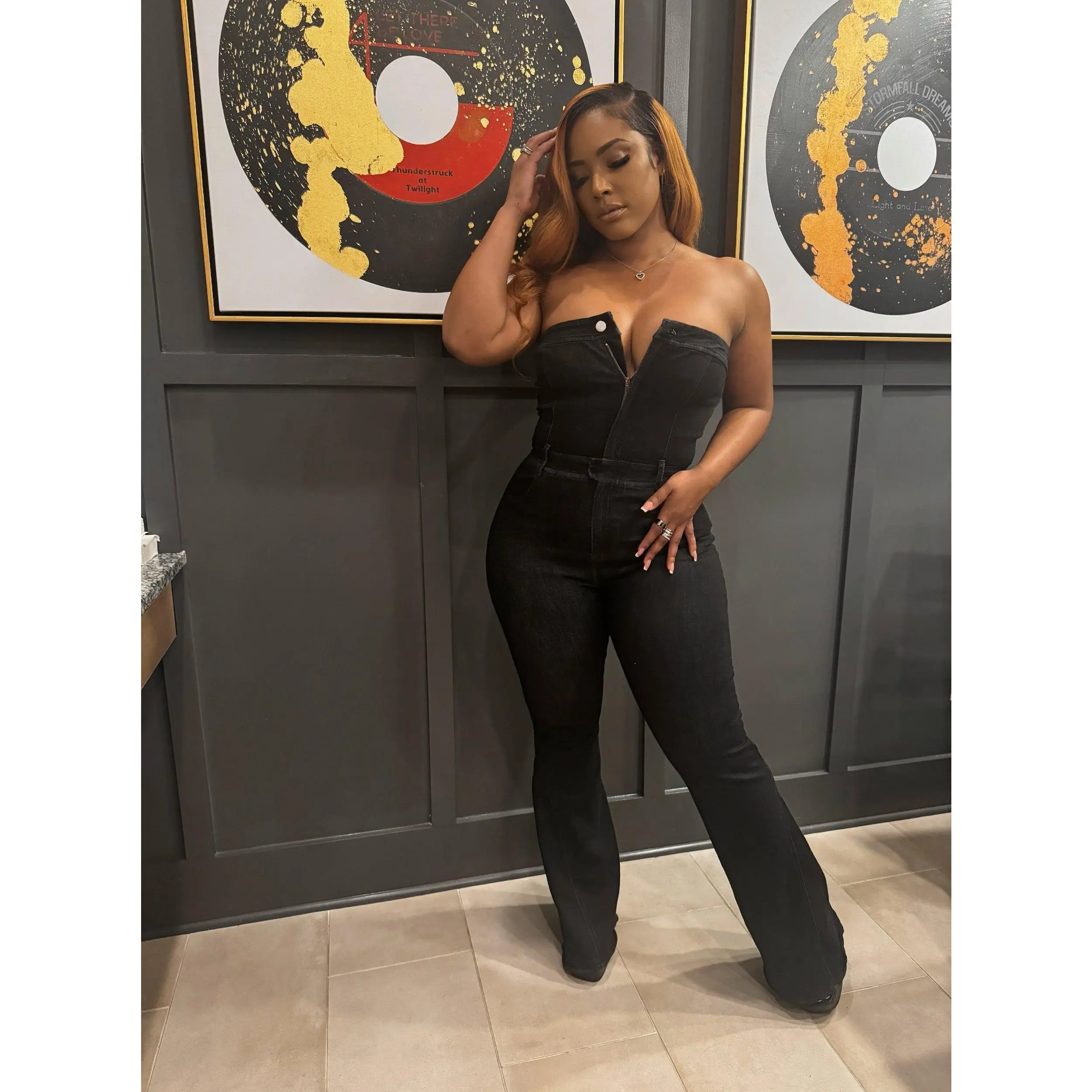 Denim Tube Flare Jumpsuit