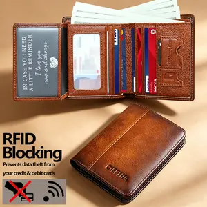 CIEPHIA Men's Genuine Leather Bifold Wallet with RFID Blocking, ID Window & Deep Cash Pocket, Multi-functional Credit Card Holder, Practical Gift for Him