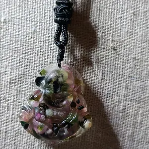 Tourmaline chip Crystal & Resin Buddha on Cord