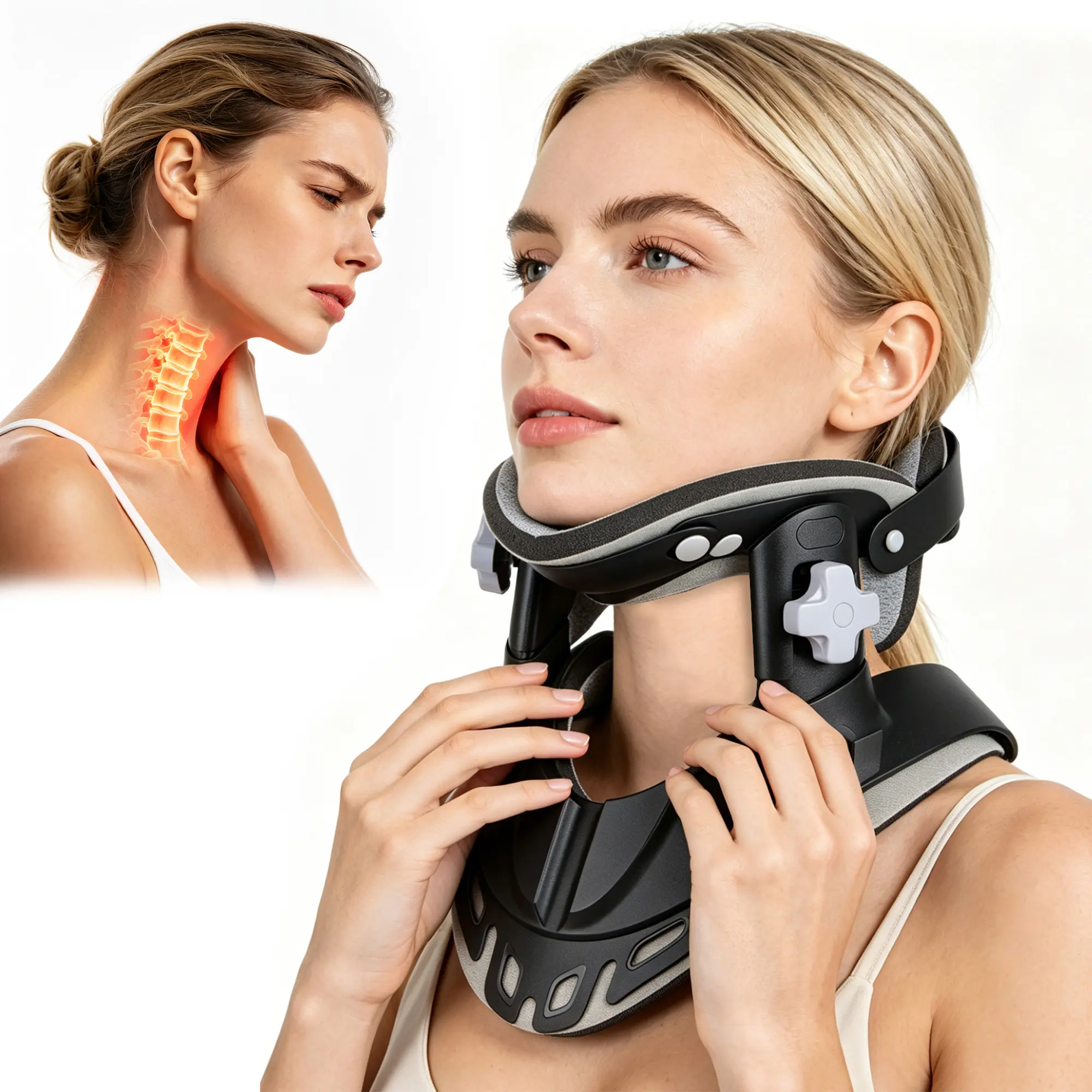 Ergonomic Portable Neck Support Device, Height Adjustable Soft Foam Padding Neck Holder for Sitting Rest Long Drive Office Daily Neck Care