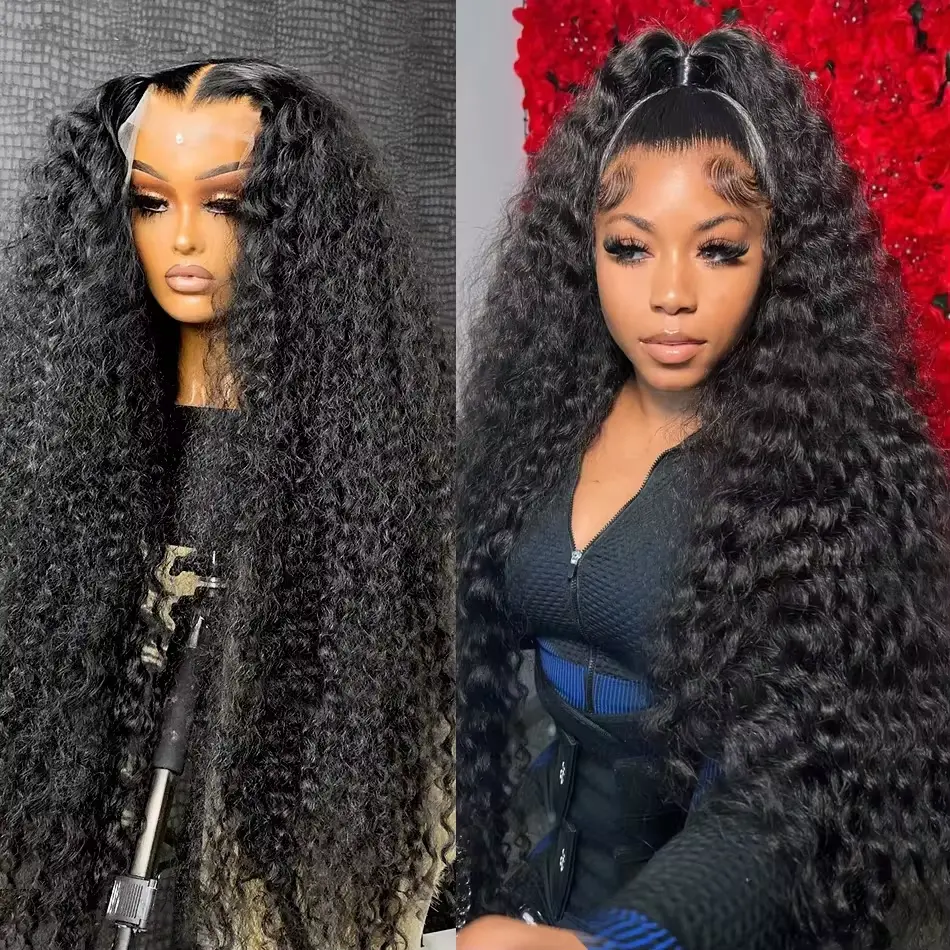 MYLOCKME Kinky Curly 13x6/13x4 HD Transparent Lace Front Human Hair Full Wig - Female Medium Size 1-Piece, 36-38 in Long, 180% Density, Pre-Plucked Natural Hairline