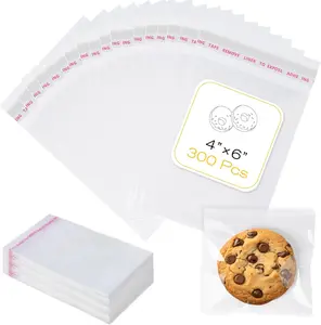 300 Pcs Cookie Bags with Seal, 4x6 Inches Self Sealing Cellophane Bags, Clear Cookie Bag Resealable Treat Bags for Packaging Cookies, Candy, Gifts, Favors, 3 Mils Individual Self Adhesive Wrappers