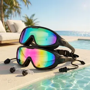 Swim Goggles For Adults & Kids - Anti-Fog Full-Coverage, 3-Color UV Lens, Waterproof Earplugs & Nose Clip, Fit Outdoorfun