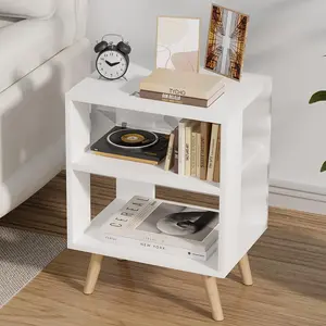 Night Stand, White  Nightstand, Modern End Table with Open Storage, 2-Tier  Bedside Table for Small Space, Living Room, Bedroom