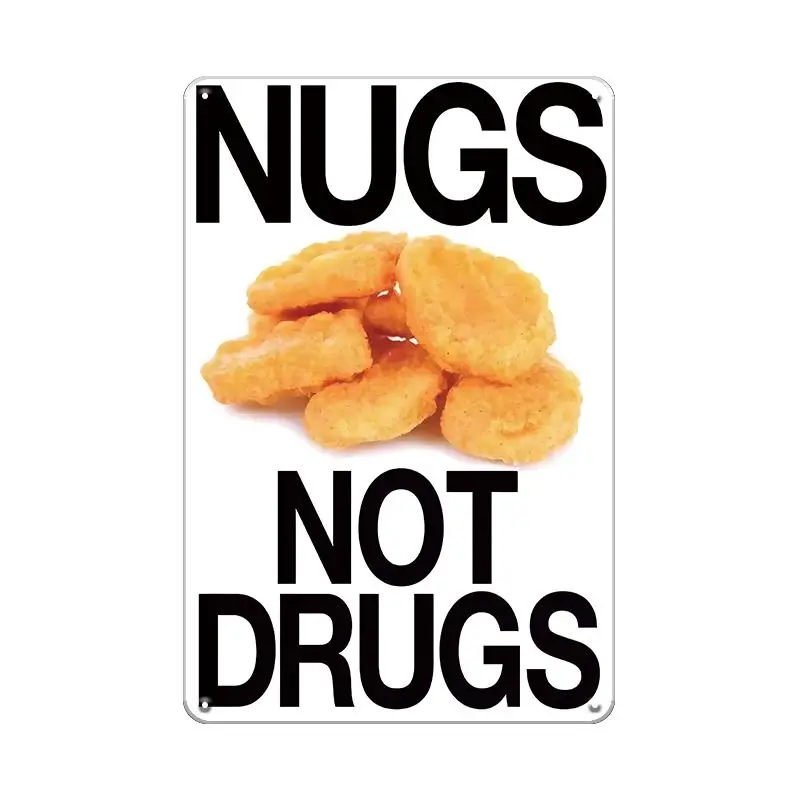 Vintage Retro Nug Style Nugs Not Drugs Durable Steel Hanging Plaque - 1-Count Metal Sign, Humorous Art Novelty Wall Decor for Indoor/Outdoor (Home Supplies, Home Decor), Novelty Decor, Wall Plaque