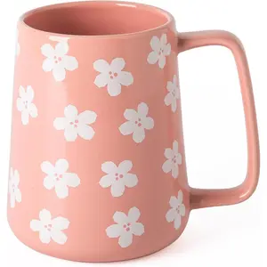 Ceramic Coffee mugs, 24 oz,  Mugs, Big &Coffee Cups, Large Handle, Floral ,Pottery Mugs,Wide Bottom Coffee Mug for Office/, Microwave and Dishwasher Safe. ()
