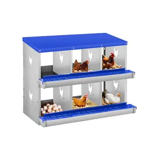 6-Compartment Chicken Nesting Box, 2-Tier Galvanized Steel Egg Laying Box with Large Vented Holes, Wall-Mountable Design, Easy Egg Collection & Cleaning for Chickens - Blue