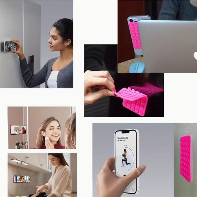 Heavy-Duty Silicone Suction Cup Phone Holder | Ergonomic Grip + Strong Adhesive Base, Dual-Sided Design, Compatible with All Smartphones | Ideal for Selfies, Video Recording, Gaming, Hands-Free Use in All