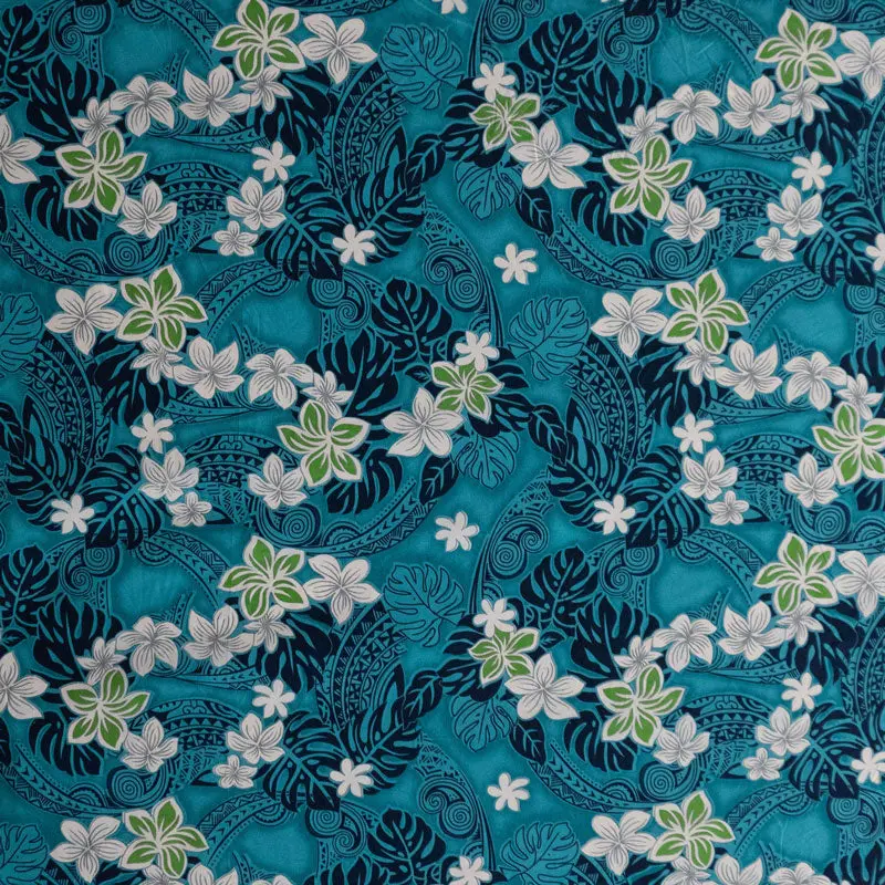 Polynesian Tropical Floral Peachskin Polyester Fabric - Traditional Plumeria Tiare Tattoo Motif, Continuous Yard-Cut Piece for Dressmaking, Dresses, Batik Fashion Accessories, No Refunds or Exchanges
