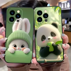Cartoon Cute Adorable Rabbit Panda Phone Case for iPhone 17/16/16 Plus/16 Pro/16 Pro Max/15/15 Plus/15 Pro/15 Pro Max/14/14 Plus/14 Pro/14 Pro Max/13/13 Pro/13 Pro Max/12/12 Pro/12 Pro Max/11/11 Pro/11 Pro Max