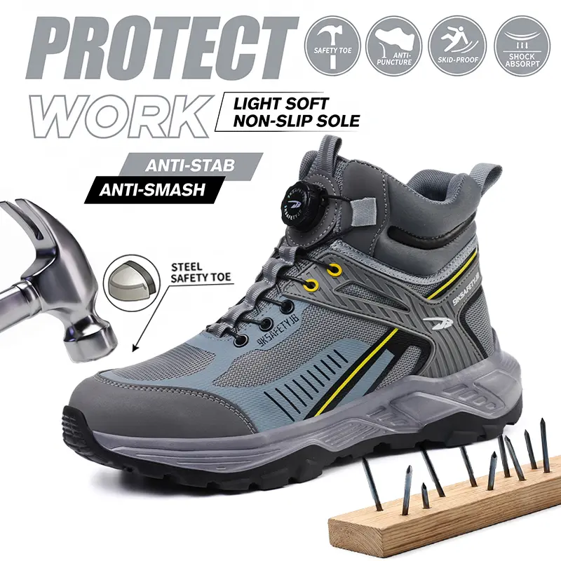 2026 Latest Men’s Safety Shoes – Impact-Resistant, Puncture-Resistant, Breathable Flyknit, Non-Slip Work Shoes, Wear-Resistant & Stain-Resistant Construction Safety Footwear