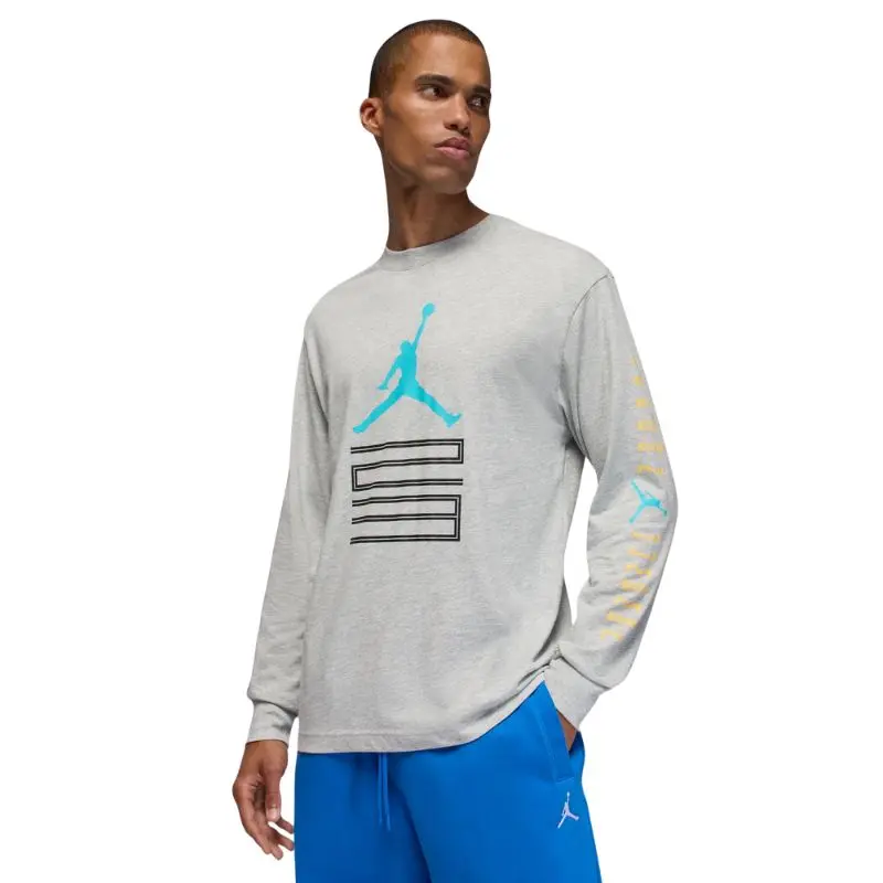Air Jordan Men's Brooklyn AJ11 Graphic Long-Sleeve T-Shirt, Casual 100% Cotton Round Neck Top in Grey Heather