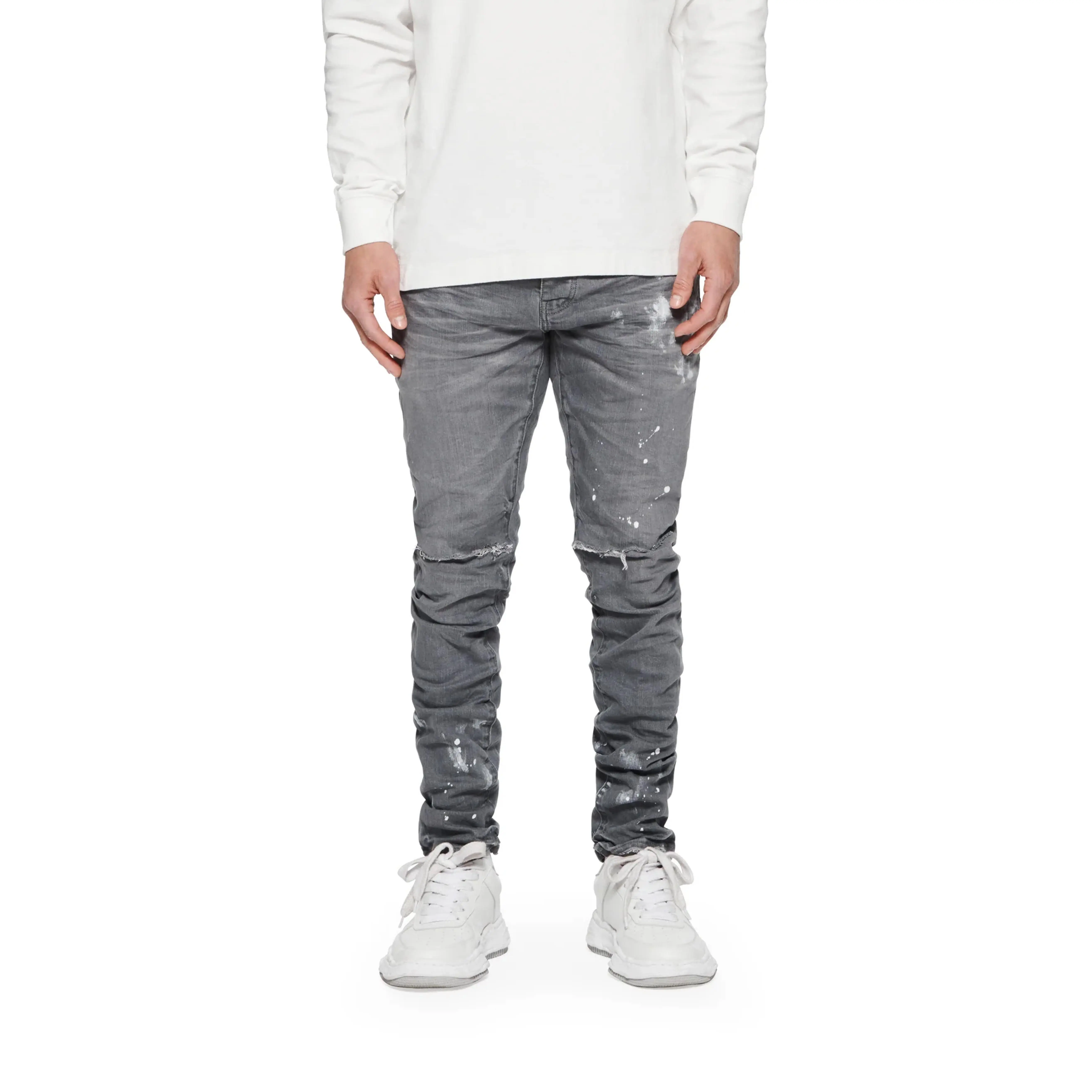 P001 Worn Grey Knee Slit