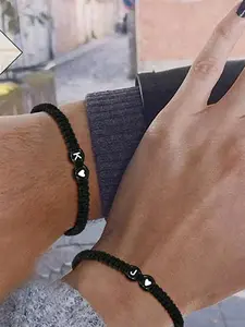 Fashion Heart Decor Braided Drawstring Letter Bracelet, Casual Fashion Matching Bangle, Unisex Stylish Accessory for Women & Men