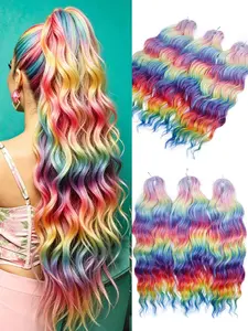 4 Colors Rainbow Ombre Crochet Braiding Hair, 300g Ocean Wave Loose Deep Twist, Peacock to Sunset Glow Synthetic Hair for Boho Box Braids Women