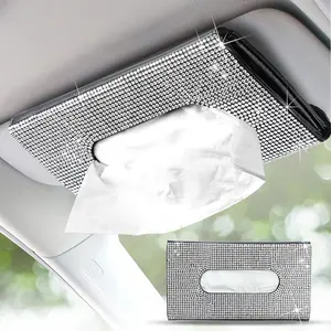 Rhinestone Decor Car Tissue Box, Car Sun Visor Tissue Holder, Fashion Car Interior Accessories for Women, Car Accessories for Stowing & Tidying